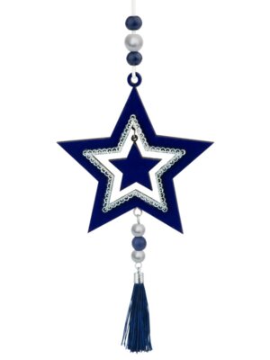 Новогоднее подвесное украшение Темно-синяя звездочка из древесины тополя 9,8x20,3x0,9см 82482