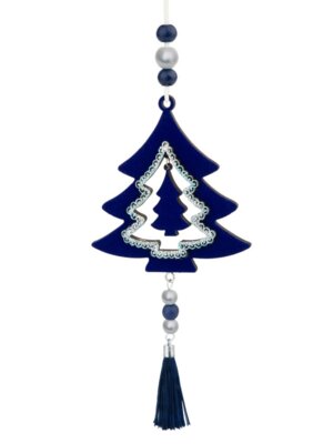 Новогоднее подвесное украшение Темно-синяя елочка из древесины тополя 10,7x19x0,9см 82481