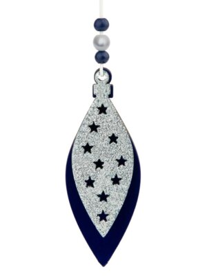 Новогоднее подвесное украшение Темно-синий лепесток из древесины тополя 5,2x14x0,8см 82471