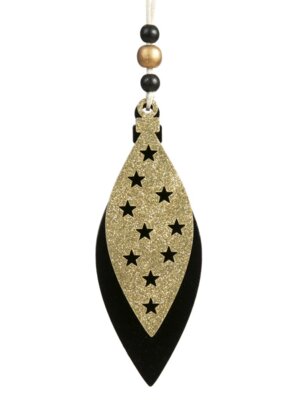 Новогоднее подвесное украшение Черный лепесток из древесины тополя 5,2x14x0,8см 82467