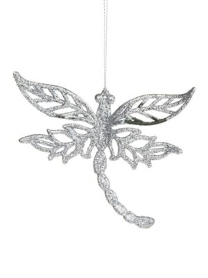 Новогоднее подвесное елочное украшение Стрекоза серебро из полипропилена 11х0,2x13см 86755
