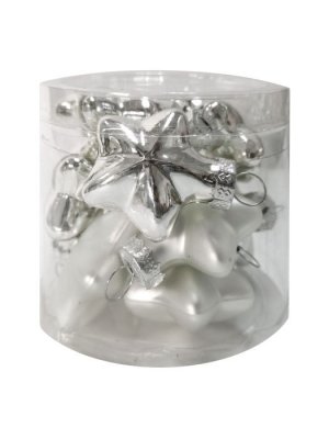 Новогоднее подвесное украшение Серебряные Звезды из стекла, набор из 12 штук / 2x4x4см арт.87266