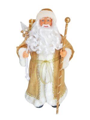 Новогодняя фигурка Дед Мороз 22x10x40см в золотом костюме из пластика и ткани 79089