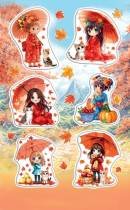 0-11-791 Наклейки Девочки под зонтом