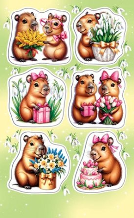 0-11-8057 Наклейки Капибары с цветами