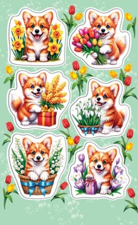 0-11-8059 Наклейки Корги с цветами