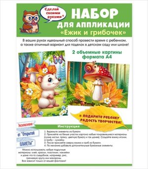 Набор для аппликации Ежик и грибочек 9.0001000