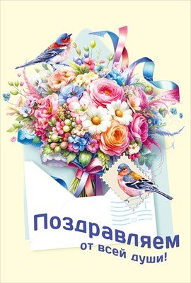 Открытка Поздравляем от всей души жен