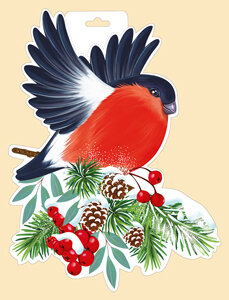 Плакат фигурный мини Снегирь на ветке