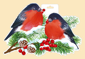 Плакат фигурный мини Снегири на ветке