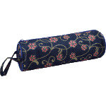 Пенал круглый 20x6x6см джинсовый с рисунком на молнии с ручкой 7021714