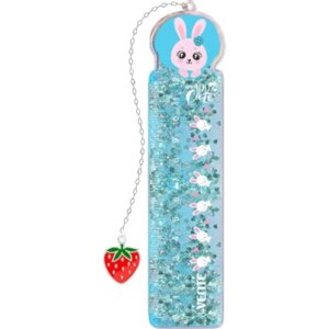 Закладка линейка 15см100% Cute Rabbit ПВХ с рис и с блестками внутри шкала 15см с подвесом 5091020