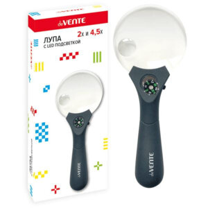 Лупа со светодиодной подсветкой с увеличением 2 раза и 4,5 раза 22x9x3,5см 90мм 4080804