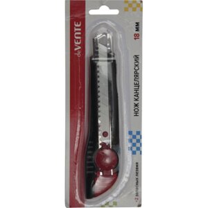 Нож канцелярский 18мм c 2-мя запасными лезвиями металл направляющие 4090401