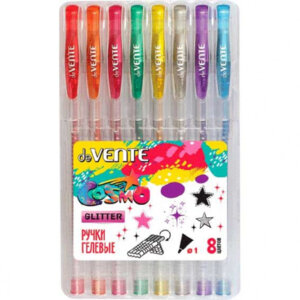 Набор ручек гелевых 1мм 8цв Cosmo Glitter с блестками прозр корп 5051041