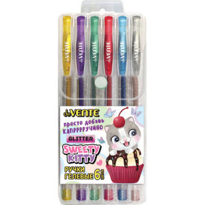 Набор ручек гелевых 1мм 6цв Sweet Cats с блестками прозр корп 5051201