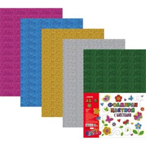 Фоамиран  5цв 5л A3 толщина 2мм с блёстками 8013803