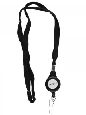 Держатель для бейджа с рулеткой круглый черный на текстильной ленте ширина 1см 4010101