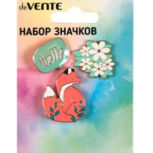 Набор значков Foxy эмалированные hello 2,4x1,9см букет 2,8x2,3см 8092131