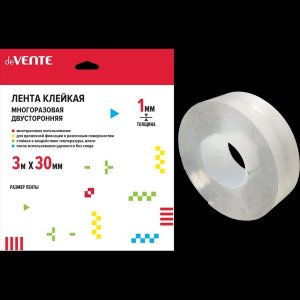 Клейкая лента двусторонняя 3мх30 мм NANO TAPE многоразовая прозрач толщина 1мм 4163306