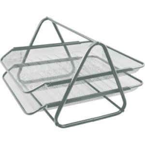 Лоток для бумаг горизонт 2-x секц 35x29x18см сетчатая металлич серый 3041009