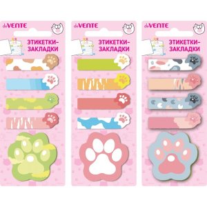 Набор самоклеящихся этикеток-закладок Cat paws бумажные 48x15 мм и 45x45 мм 20л 2011211