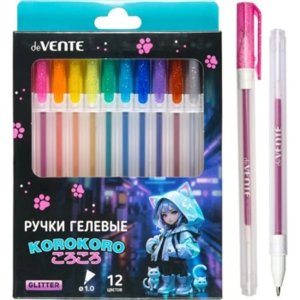 Набор ручек гелевых 12цв Korokoro с блестками прозрачно-мат корп 5051534