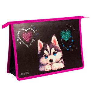 Папка для тетр на молнии А4 Cute Husky с текстильным расширением 100мм 8056542