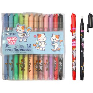 Набор шар ручек 12 цв Glad cat d=0,7 мм 5073538