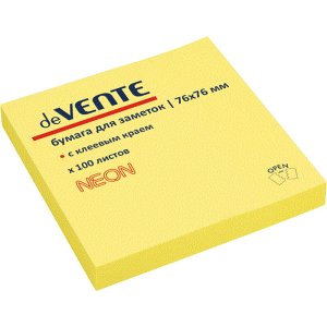 Бумага с клеевым краем 76x76 мм 100 листов офсет 75 г/м² неоновая желтая 2010329