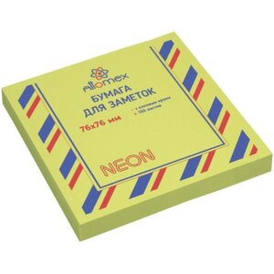 Бумага для заметок с клеевым краем 76x76мм 100л неон Зеленая 2010914