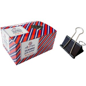 Зажим для бумаг металлический (60 мм) толщина скрепления до 32 мм, черный, 6 шт 4131500