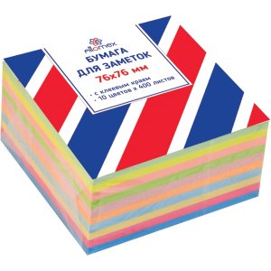 Клейкая бумага для заметок 76x76мм 400л офсет 75 (70) г/м² 6 неон и 4 пастель цв 2010422