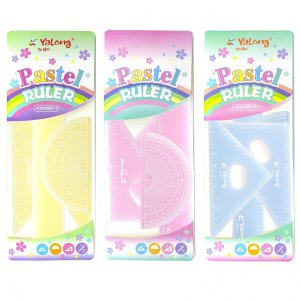 Набор геометрических линеек 20см пластик 4 пред Pastel пакет-пенал ПВХ YL203601-1