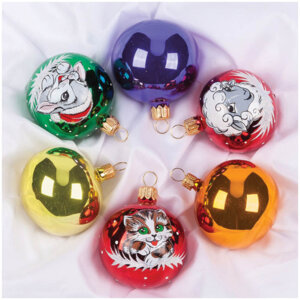 Набор стеклянных шаров Звездочка 6шт 50мм С755