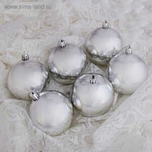Набор шаров пластик  8см 6шт Глянец Серебро 735671