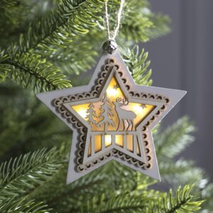 Подвеска световая "Звезда новогодняя белая", 10х10х2 см, 4 LED, бат(в комп) Т/БЕЛЫЙ   4357359