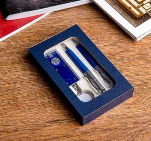 Набор подарочный 3в1 2 ручки фонарик синий 592569