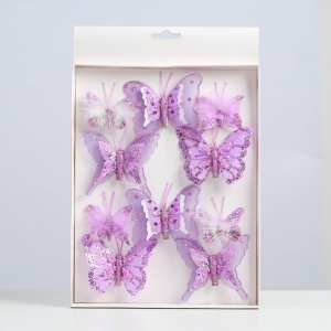 Декор на прищепке бабочка 5+8 см фиолетовый МИКС 7576152