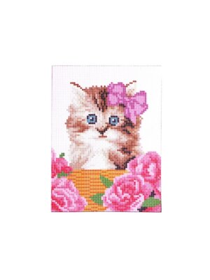 Канва для вышивки крестиком Котенок в корзинке 20*15 см 3257604