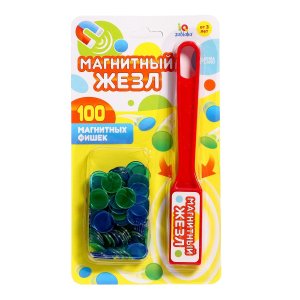Магнитная игра Магнитный жезл 100 магнитных фишек МИКС синий зелнный 3893677