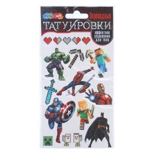 Тату в пакете 1 лист Супер герои vs майнкрафт TATTOO-133534