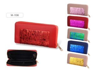 Кошелек с пайетками SLIM 2 19х10 см на молнии ассорти 6 цв M-1136