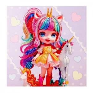 Алмазная мозаика Девочка с единорогом 30X30 см частичная выкладка M-12145