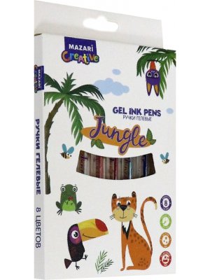 Набор ручек гелевых  8цв с блёстками JUNGLE с ароматизир M-5426-8