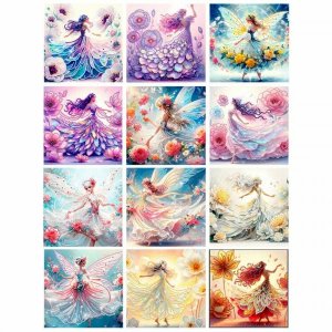 Алмазная мозаика Феи микс 30х30 см частич выкладка на подрам 12 дизайнов в асс M-12259