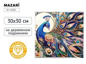 Алмазная мозаика Павлин 30х30 см частич выкладка на подрам M-12262