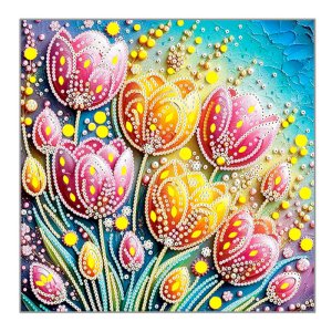 Алмазная мозаика Тюльпаны 20x20 см частич выкладка на подрам M-12208