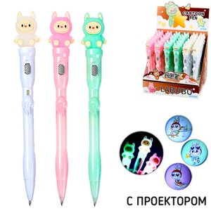 Ручка шариковая автоматическая ЗУБАСТИК, СИНЯЯ, с проектором, пулевидный пиш.узел 0.7мм M-15623-70