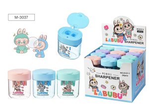 Точилка пластиковая ЗУБАСТИК, 2 отверстия для заточки, 4 дизайна, с контейнером для стружки,  картон